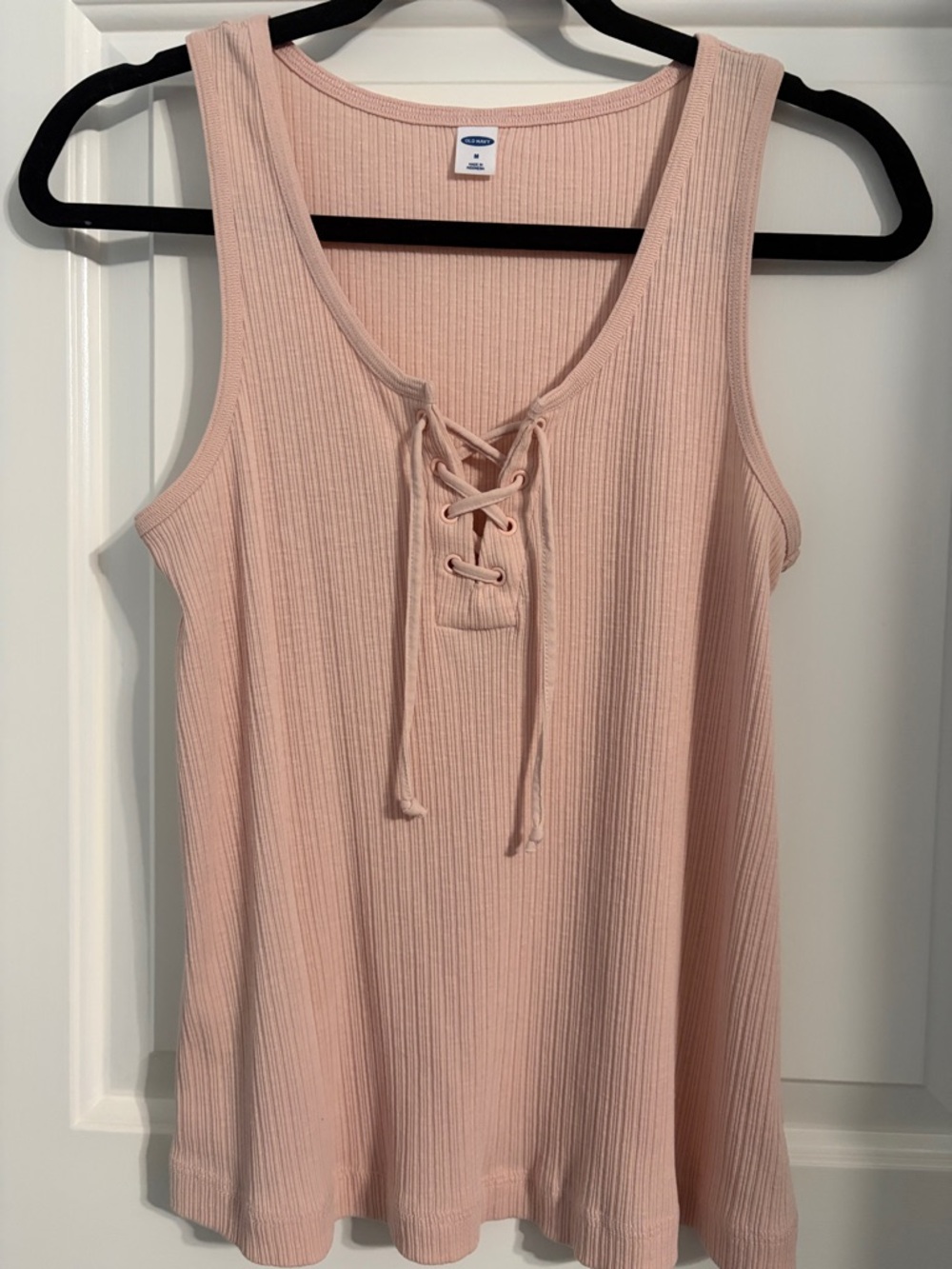 Old Navy Ribbed Lace-Up Tank Top - Pale Pink Medium